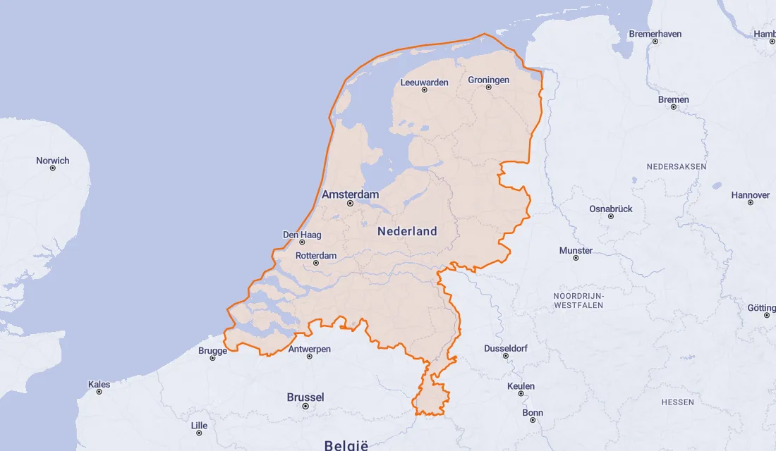 Kaart van Nederland met de Register-data-dekking